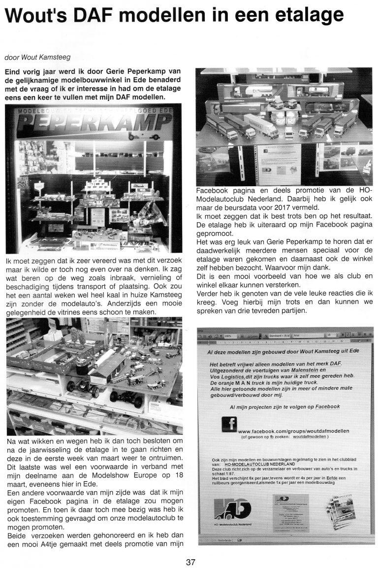Artikel over Wout's DAF-modellen in de etalage